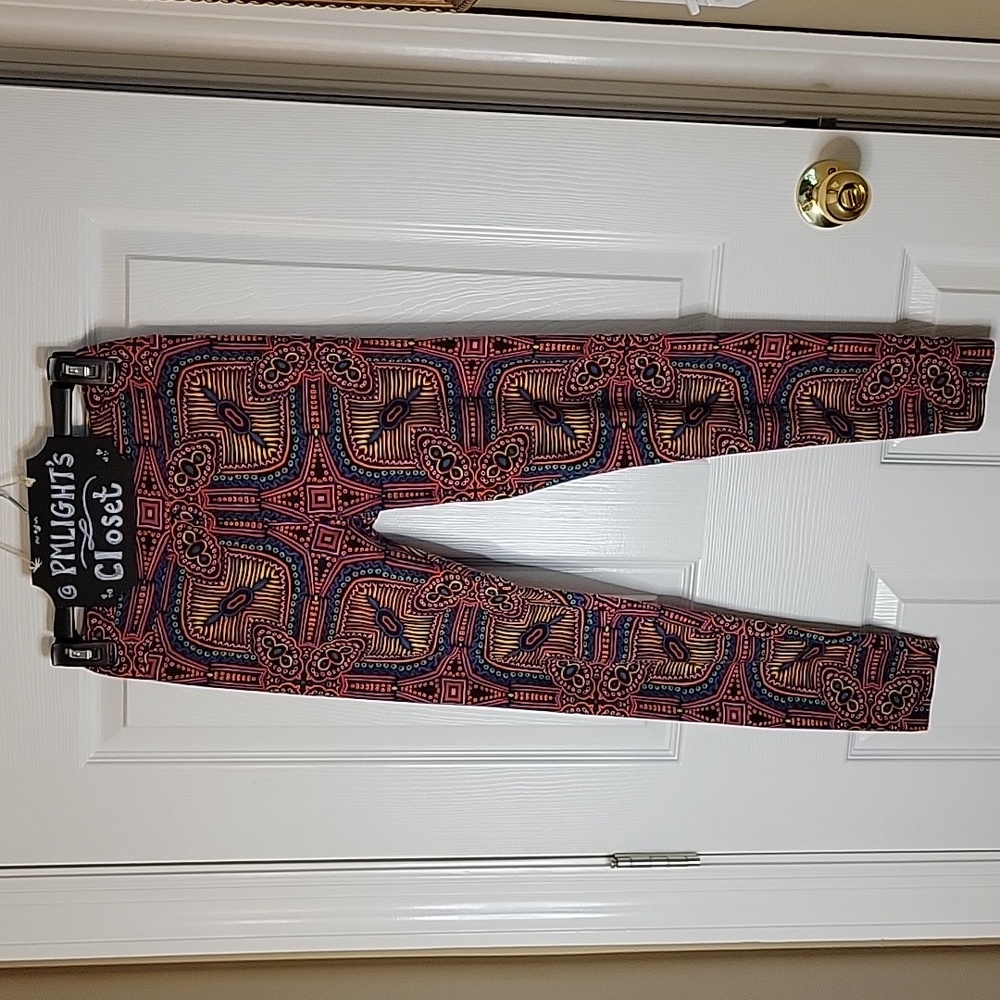 LuLaRoe Leggings One Size Geometric Pattern Black Red Green Purple Yellow
